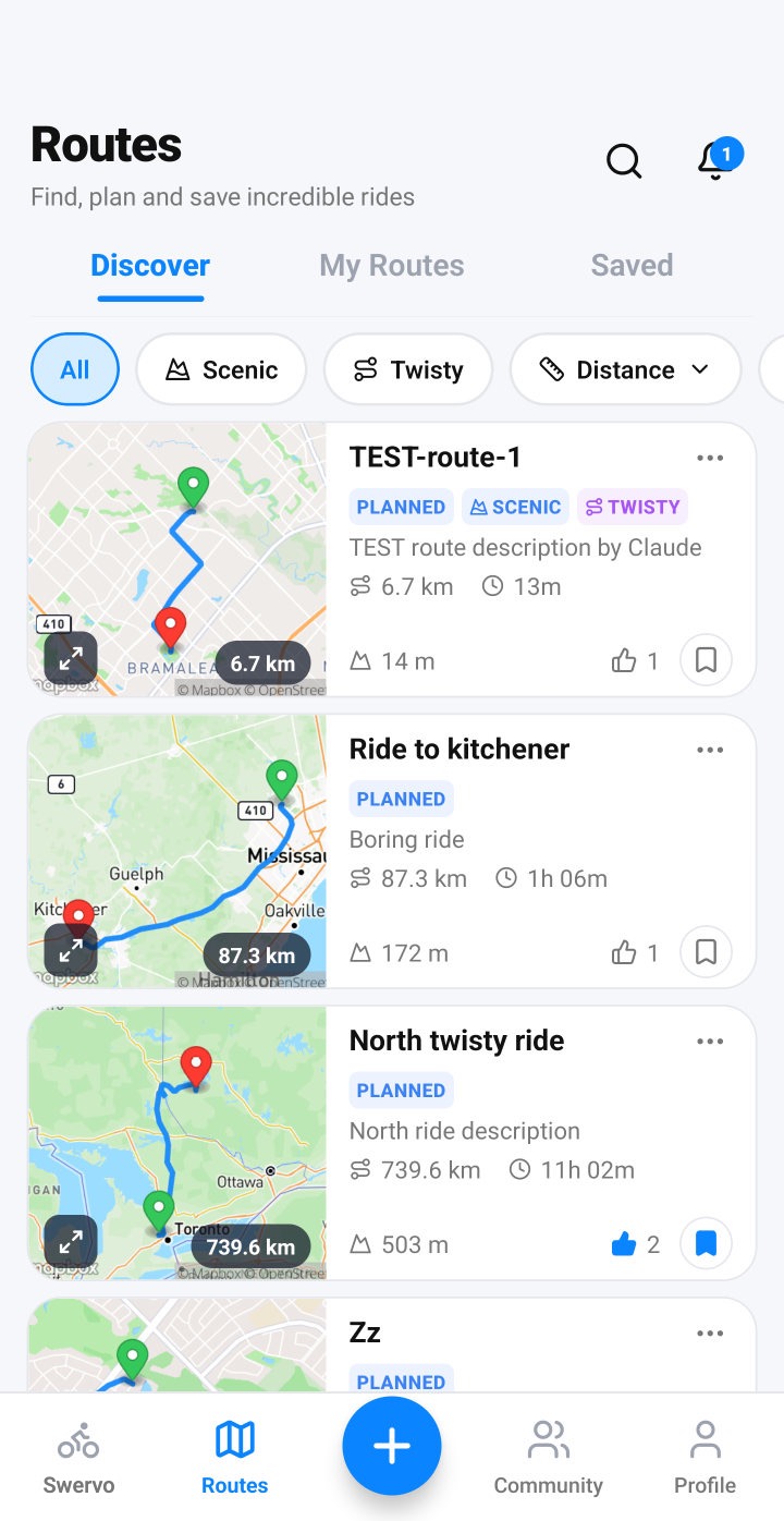 Routes tab